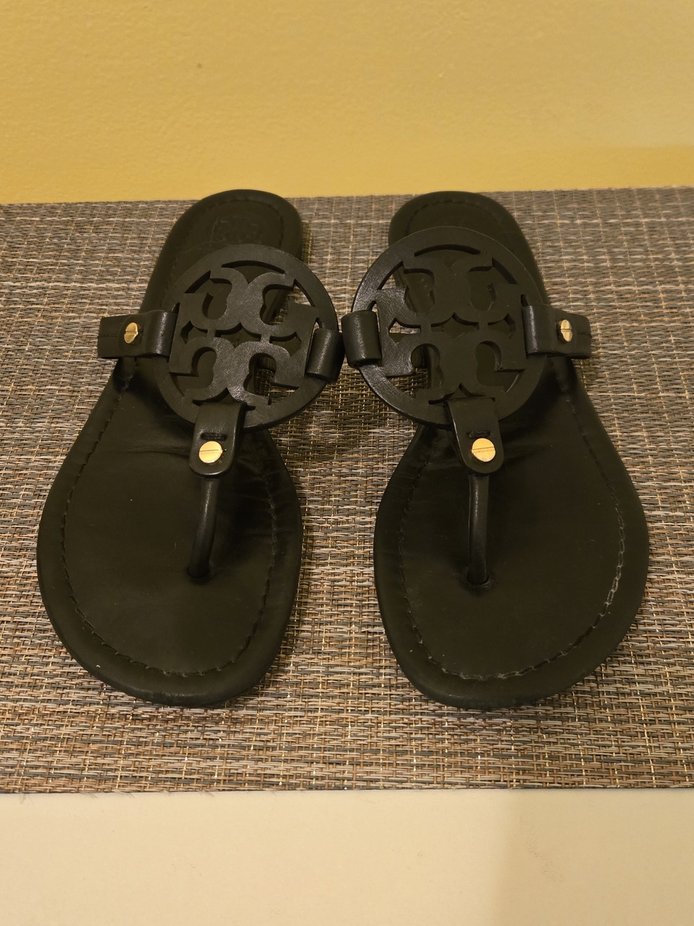 Tory Burch Black Miller Leather Thong Sandals